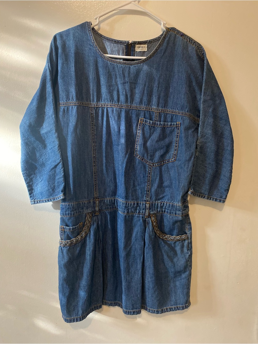 Forever 21 women  Denim Pocket Dress - Blue